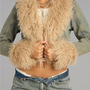Windsor Tan Faux Fur Trim Denim Jacket